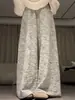 Calça Wide Leg Cinza Espinha de Peixe para Mulheres, Novo Estilo Outono 2025, Petite Cintura Alta Emagrecedora Estilo Chanel Reta Casual