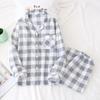 Conjunto de Roupa de Casa plus size Masculino e Feminino, Algodão Fino Gaze de Camada Dupla, Calças de Manga Comprida, Pijama Novo de Primavera e Verão