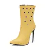 Botas Apuntadas Talla Grande 40 Tacón Fino 48 Botas Remache Nueva Moda de Escenario Comercio Exterior Botines Botas de Motociclista de Tacón Súper Alto Mujer