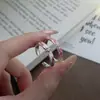 Anillo Abierto Estilo Hada Dulce para Niña, Lujo Ligero Rosa y Blanco Degradado Esmalte Incrustado de Diamantes Estrella Abierta, Anillo Irregular de Nicho Apilable para Mujeres