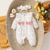 Comércio exterior Amazon transfronteiriço bebê 0-Junho roupa de engatinhar pequeno floral perna longa macacão + faixa de cabelo