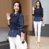 Camisa de Retazos Rayados Falsa de Dos Piezas para Mujer, Nuevo Estilo Primavera, Elegante Camisa Polo Versátil con Ceñidor en la Cintura Adelgazante, Top de Moda