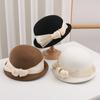 Boina de lino y seda con lazo estilo celebridad francesa para mujer, sombrero de fieltro de lana para otoño e invierno, elegante sombrero de copa con temperamento.