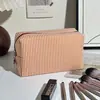 Bolsa de Cosméticos Seersucker Rayada Dopamina, Organizador de Viaje Portátil de Gran Capacidad, Neceser Resistente al Agua