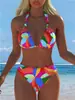 Traje de Baño de Dos Piezas Estilo Europeo y Americano Nuevo para Mujer 2027, Bikini Push-Up de Cintura Alta, Atractivo Traje de Baño con Cuello Halter, Traje de Baño de Tres Puntos