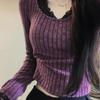 Camiseta Feminina Manga Longa Slim Fit de Renda com Recorte no Ombro Direito Cor Lisa - Nova Coleção Primavera/Outono 2025