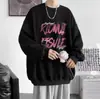 Temporada de primavera y otoño, sudadera con cuello redondo y forro polar, unisex, con diseño estampado, hombros caídos, corte holgado, talla grande, prenda exterior de moda estilo pareja