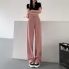 Jeans feminino rosa sujo de perna larga primavera 2023 novo cintura alta emagrecedor reto estreito solto calça boca de sino