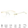 Gafas de Sol sin Montura de Borde Cortado Hebilla de Herradura Decoración Redonda Metal Varillas Delgadas Gafas de Sol Poligonales