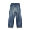 Inverno 2025 Novo Moda de Rua Europeia e Americana Transfronteiriça Jeans Feminino de Cintura Média Solto Rasgado W025 12096