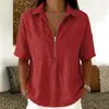 2026 Verano Nuevo Estilo Amazon Wish Comercio Exterior Transfronterizo Camisa para Mujer Moda Color Puro Cremallera Manga Corta Camiseta para Mujer