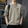 Camiseta Masculina de Manga Longa para Primavera 2026 Nova Marca Tendência Estilo Streetwear Pesado Camiseta Básica Casual Solta com Gola Redonda