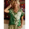 Top de Verano Suelto Casual Nuevo con Estampado 3D, Jacquard Imitación, Hombro Caído y Manga Corta para Mujer, Nuevo, Transfronterizo, Europeo y Americano
