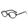 Gafas transparentes de montura completa ovalada para mujer y hombre, montura de PC, lentes transparentes lisos, adornos dorados en las bisagras metálicas, adecuadas para el uso diario y para ir al trabajo