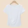 Camiseta Fina Lanjing de TencelCamiseta de Manga Corta de Modal para Mujer, Nuevo Estilo 26 con Escote Diagonal Irregular y Dobladillo con Abertura