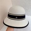 Chapéu de pescador com fita de cor contrastante estilo Chanel feminino outono e inverno chapéu alto quente chapéu de bacia de socialite francesa chapéu de feltro de lã australiana