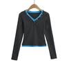 8595-25 Principios de Primavera Nuevo Estilo Europeo y Americano Falso Dos Piezas Cuello en V Diseño de Camisa con Espalda Ajustado Top Interior Camiseta