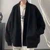 Temporada de primavera y otoño, suéter de punto gofrado de peso pesado con cuello en V, corte holgado para hombre, chaqueta casual de moda estilo americano