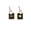 Pendientes Cuadrados de Esmalte con Forma de Estrella y Nariz de Cerdo con Perlas para Mujer, Pendientes Clásicos Elegantes de Letras de Alta Gama