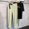 Pantalones de tobillo de seda helada con velcro, nuevos para el verano, con cinturón, pantalones casuales drapeados, pantalones holgados de moda para hombre
