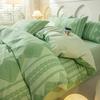 Juego de Ropa de Cama de Algodón Cepillado Engrosado Nórdico de Cuatro Piezas, Funda de Edredón 100% Algodón, Sábana, Juego de Ropa de Cama de Invierno de Tres Piezas, Sábana Ajustable 4