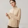 Cardigan de malha trançada feminino de cashmere com zíper duplo, gola semimang alta, cor sólida, casaco quente de comprimento total para outono e inverno