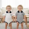 Estilo Coreano Verão Meninos Fino e Confortável Macacão Bebê Bebê Listrado de Lapela Roupa de Rastejar ao Ar Livre Manga Curta