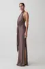 Vestido sin espalda con cuello halter y cintura retorcida, corte ajustado, vestido largo bodycon, elegante vestido de dama para fiesta de noche, poliéster