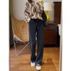 Calça Reta Forrada com Lã Fina e Reta Versátil com Barra Afunilada Calça Wide Leg Feminina 24 Inverno Aconchegante K1025Y