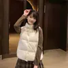 Chaleco chic de retazos a cuadros estilo coreano con cuello alto, una chaqueta acolchada cálida y a prueba de viento para mujeres petite, perfecta para el invierno