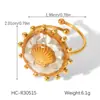 Anel Phoenix Tide Aço Titânio Cor Duradoura Nicho Estilo Resort Oceânico Concha Anel Aberto Ouro 18K Aço Inoxidável Joia de Mão