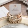 Anillo para el cabello con tarjeta de 3 piezas, simple, marrón, sin costuras, toallero elástico de alta elasticidad sin costuras, tendón de cuero, coleta alta, cuerda para el cabello