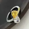 Anillo de Diamante con Forma de Gota de Agua Bloques de Color Estilo Xiaohongshu, Joyería Exquisita y de Lujo de Nicho de Gama Alta, Accesorio Único y de Moda