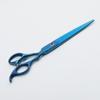 Tijeras para mascotas con recubrimiento de titanio azul Tijeras azules de 7 pulgadas con hoja superior curva Tijeras de peluquería Tijeras dentadas Tijeras planas para flequillo recto