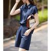 Traje casual de algodón y lino para mujer, delgado, nuevo verano 2025, profesional de alta gama, dos piezas, camisa, shorts