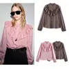 Comércio Exterior Atacado Moda Verão 2026 Europeia e Americana Design em Camadas com Babados Camisa Listrada Decorativa para Mulheres K526147