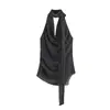 Top de Chifón con Cuello Halter de Lunares y Tirantes Irregulares Fruncidos, Sin Mangas, Al por Mayor en Stock