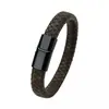 Pulseira Trançada de Couro Genuíno Estilo Retrô com Pingente de Cruz para Homens, Pulseira de Couro Simples com Fecho Magnético, Venda Transfronteiriça Amazon Europeia e Americana
