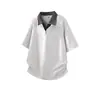Camiseta de Manga Corta con Cuello Turn-Down Falsa de Dos Piezas para Hombre, Nuevo Estilo de Verano, Camisa Holgada Casual de Media Manga, Top Versátil de Estilo Americano para Viajar al Trabajo
