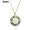 WT-JN266 color reflectante patrón espiral natural concha blanca redondo colgante collar de cuentas chapado en oro de 18 quilates
