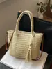 Bolsa de playa de gran capacidad para mujer, nuevo estilo verano 2025, bolso tote tejido a mano de paja casual para ir al trabajo