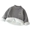 Sudaderas Espesas con Forro de Felpa para Niños, Camisetas Base para Niños y Niñas, Chaquetas de Felpa Versátiles Rayadas Calientes de Invierno para Niños Mayores