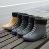 Botas de lluvia de moda para hombre, de media pantorrilla, impermeables, antideslizantes, zapatos de agua, para exteriores, pesca, lavado de autos, zapatos de goma, con forro polar, cálidas, botas de lluvia, venta al por mayor