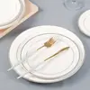 Prato de Cerâmica Pintado a Ouro para Restaurante, Prato de Jantar Estilo Ocidental, Prato Raso, Prato de Café da Manhã, Prato Redondo Doméstico