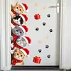 Lindo Gato Navideño de Dibujos Animados, Pegatina Autoadhesiva para Puerta de Navidad, Pegatina Decorativa Removible para Puerta de Dormitorio y Pared, Ambiente Festivo