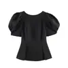 Comércio Exterior 2026 Verão Novo Estilo Europeu e Americano Moda Feminina Sexy Hot Girl Cor Sólida Manga Bufante Blusa 3897091