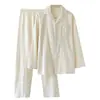 Pijama de Algodón y Lino para Hombre de Primavera y Otoño, Manga Larga, Pantalón Largo, Conjunto de Color Sólido, Holgado, Delgado, Talla Grande, Ropa de Casa de Lino