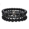 Conjunto de Pulseiras Masculinas Empilháveis de Contas para Deslocamento, Conjunto de 3 Peças, Pulseira Elástica Cabeça de Leão, Presente Masculino