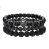 Pulseira masculina estilo punk pedra natural contas de madeira terno preto pulseira empilhável Coringa joias populares atacado masculino