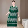 Vestido de Algodón y Seda Estampado Estilo Étnico para Mujeres de Mediana Edad y Mayores, de Longitud Media, Corte Holgado, Mangas de Tres Cuartos, Elegante, Tallas Grandes, Adelgazante, Ropa de Verano